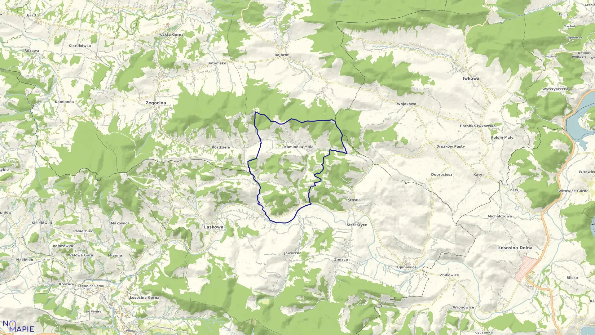 Mapa obrębu Kamionka Mała w gminie Laskowa