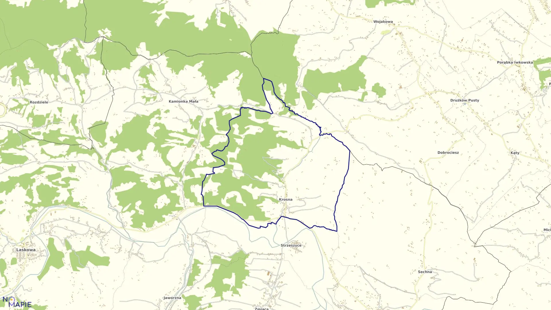 Mapa obrębu Krosna w gminie Laskowa