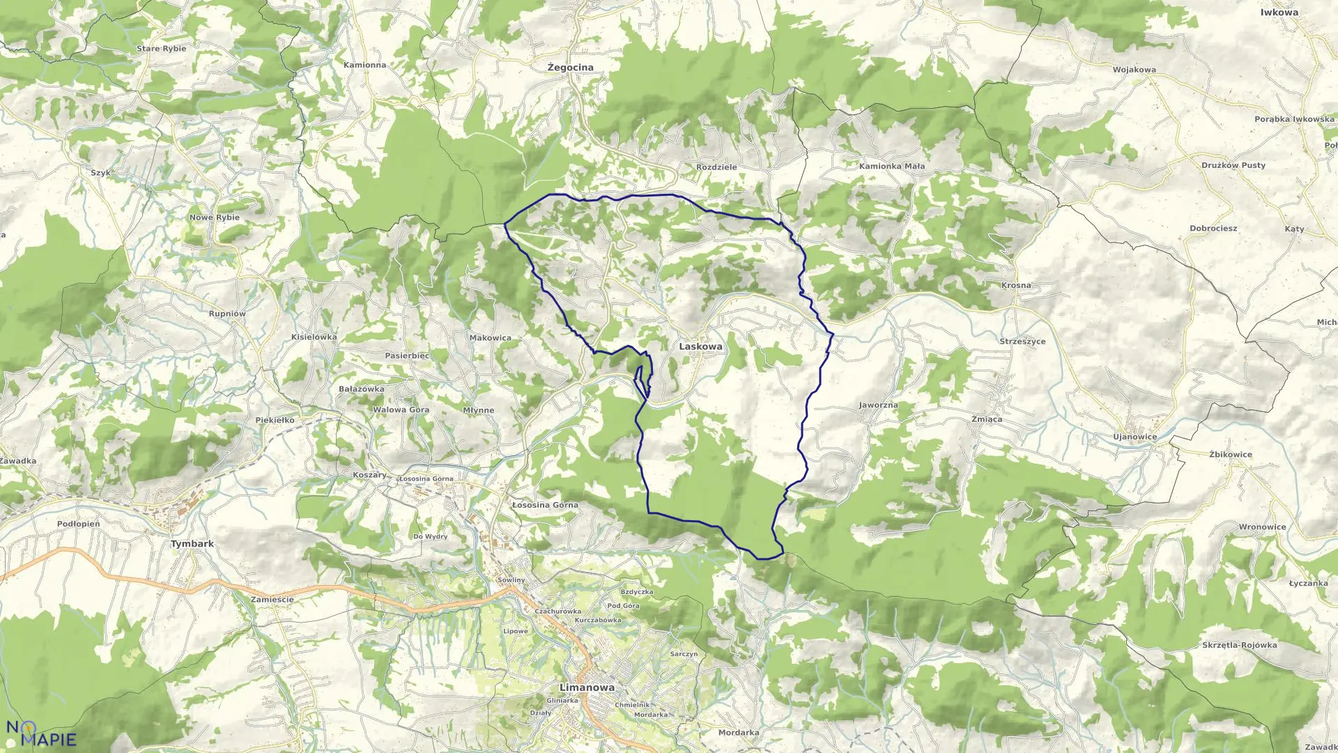 Mapa obrębu Laskowa w gminie Laskowa