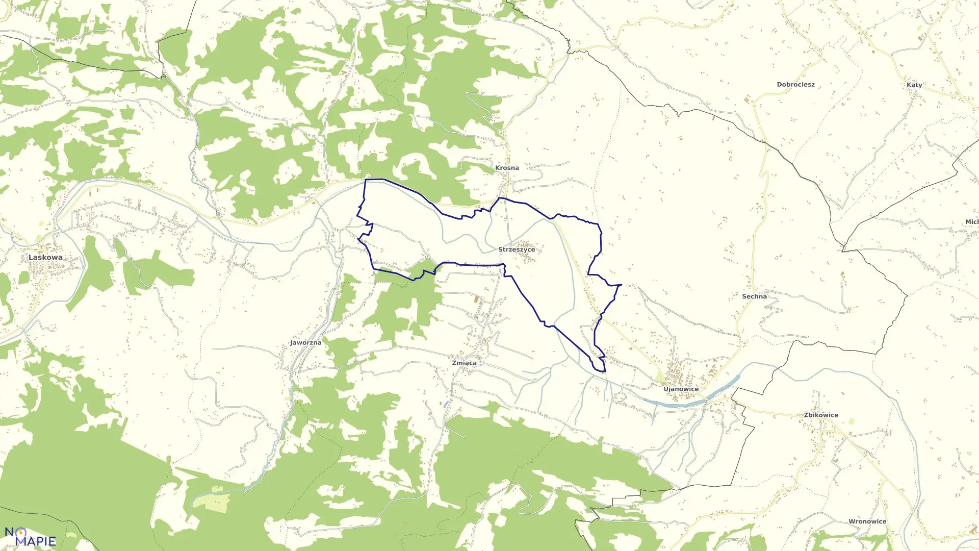 Mapa obrębu Strzeszyce w gminie Laskowa