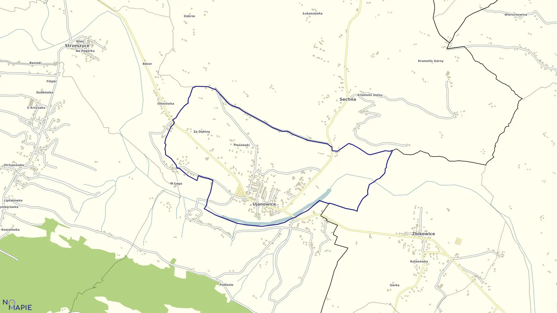 Mapa obrębu Ujanowice w gminie Laskowa