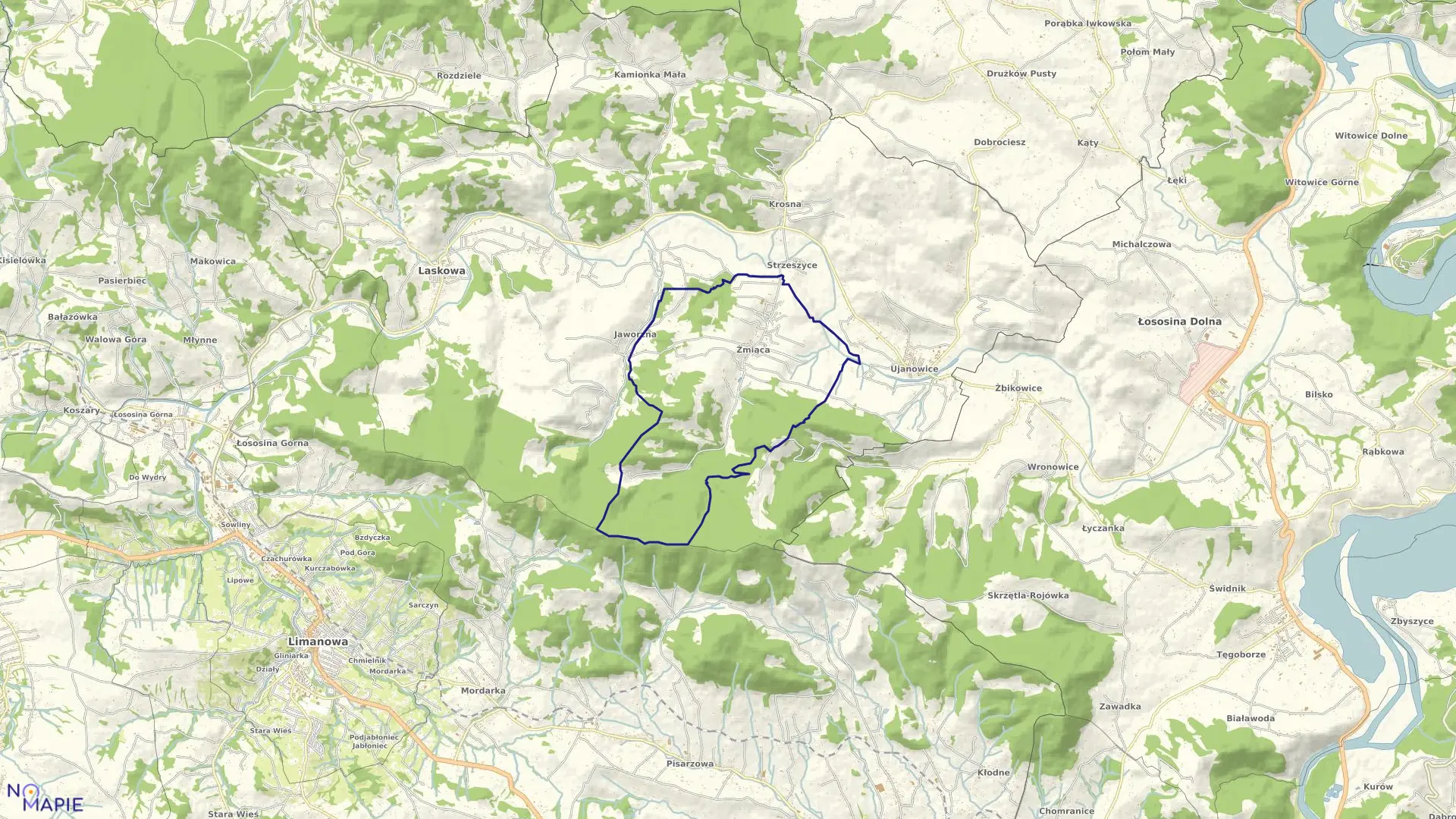 Mapa obrębu Żmiąca w gminie Laskowa